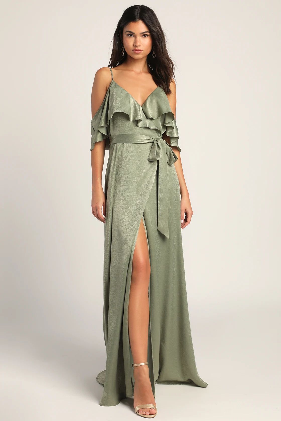 Moriah Sage Green Satin Wrap Maxi Dress | Lulus (US)