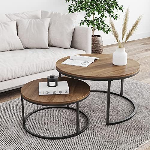 Nathan James Stella Round Modern Nesting Coffee Set of 2, Stacking Living Room Accent Tables with... | Amazon (US)