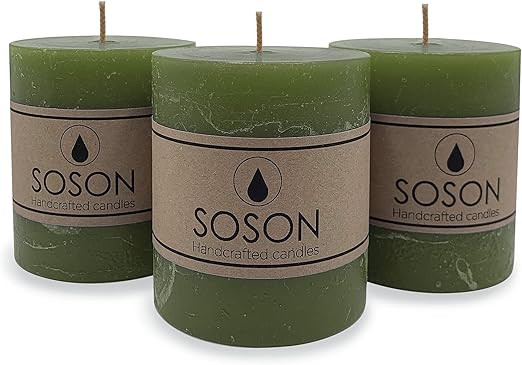 Simply Soson Rustic 3x3 Dark Moss Green Candles | Pillar Candles for Home | Unscented Candles & D... | Amazon (US)