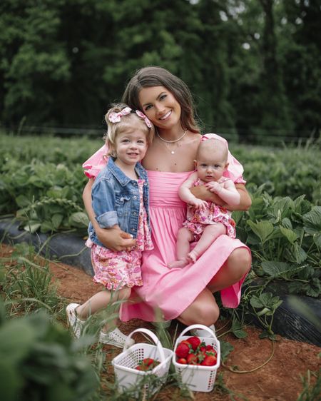 Outfits for strawberry picking! Mom and daughters, toddler, baby fashion, pink dress, Abercrombie, cat and Jack 

#LTKunder100 #LTKfamily #LTKunder50