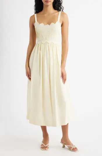 MOON RIVER Embroidered Sleeveless Cotton Midi Dress | Nordstrom | Nordstrom
