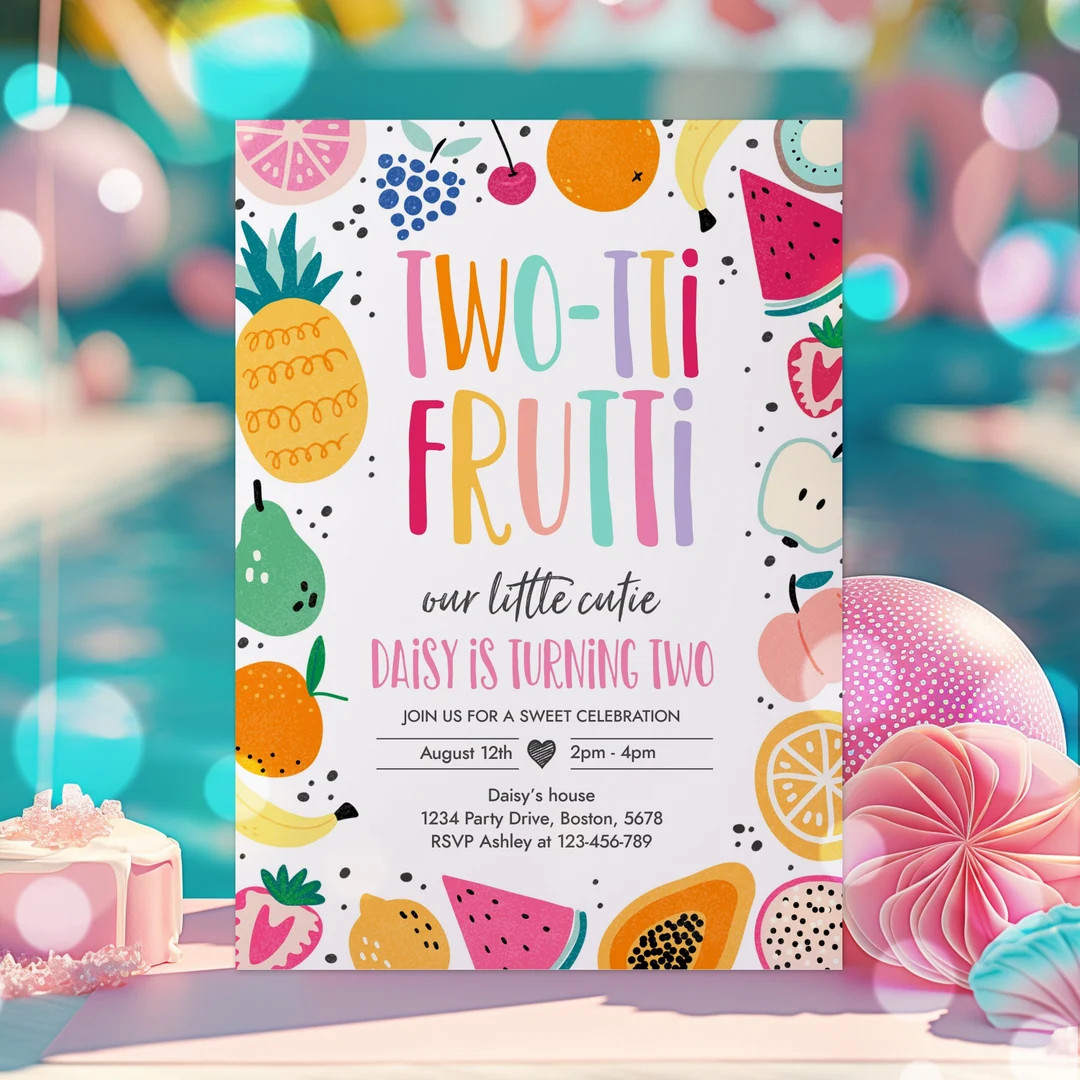 Editable Two-tti Frutti Birthday Invitation Two-tti Frutti 2nd Birthday Tutti Frutti Tropical Sum... | Etsy (US)