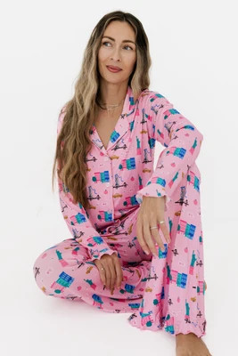 Pink Big Apple Dreams Women's Long Sleeve Ruffle Set | In My Jammers