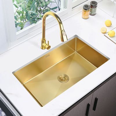 30'' Stainless Steel Kitchen Sink Rectangular Single Bowl in Gold-Homary | Homary