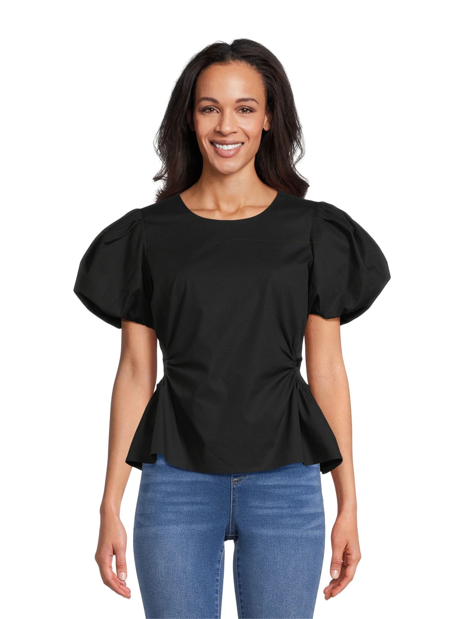 Scoop Women's Poplin Puff Sleeve Top with Cutouts, Sizes XS-XXL | Walmart (US)
