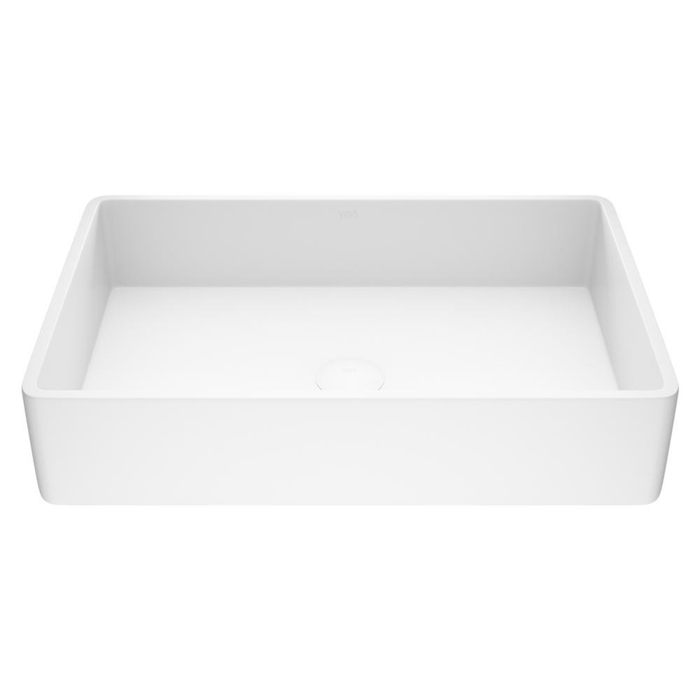 Magnolia Handmade Countertop White Matte Stone Rectangle Vessel Bathroom Sink in Matte White | The Home Depot