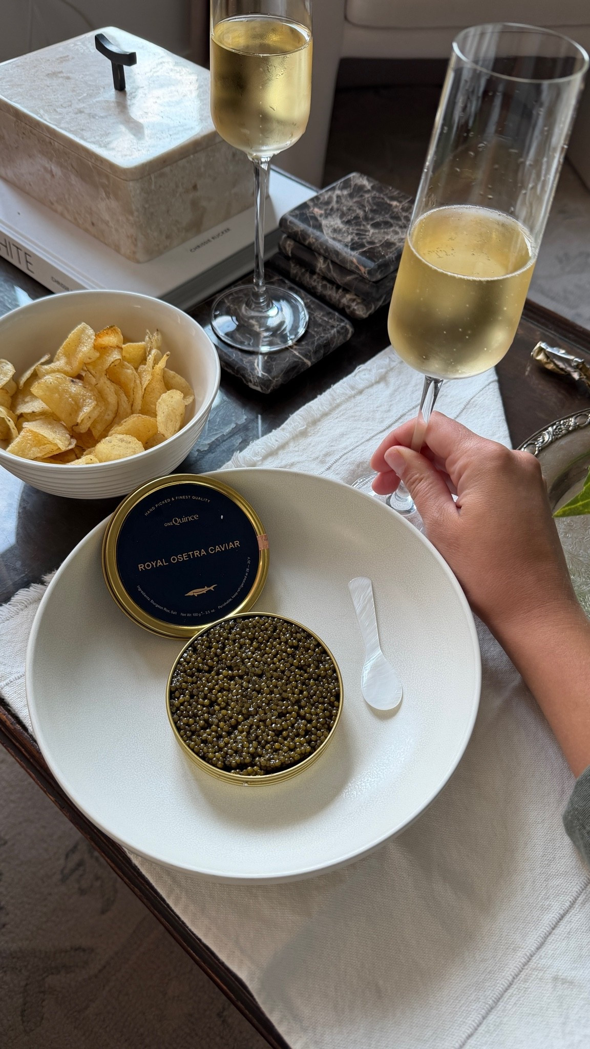 A little luxury at home ✨ Caviar, champagne and salty chips make the perfect elevated snack pairing for hosting, date night or celebrating something special.

caviar, champagne, luxury at home, entertaining ideas, hosting inspiration, caviar and chips, elevated snack, date night idea, girls night, luxury lifestyle

#LTKdayinmylife #LTKHome #LTKselfcare