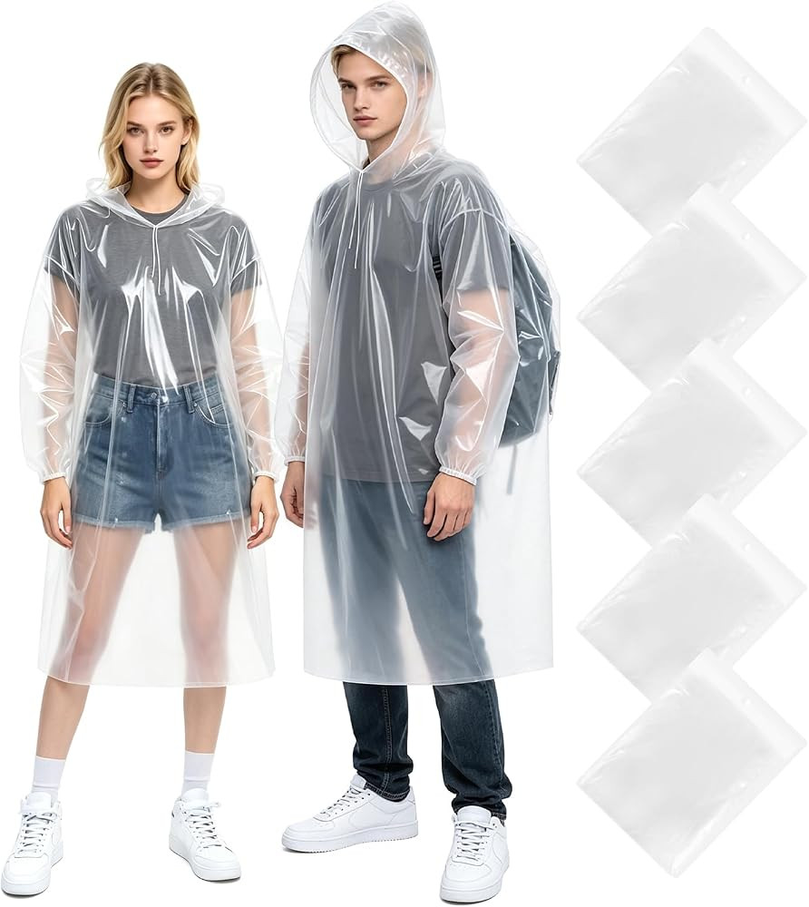 3/5/6 Pack Waterproof Poncho Adult, Emergency Portable Raincoat, Clear Rain Poncho with Sleeves &... | Amazon (UK)