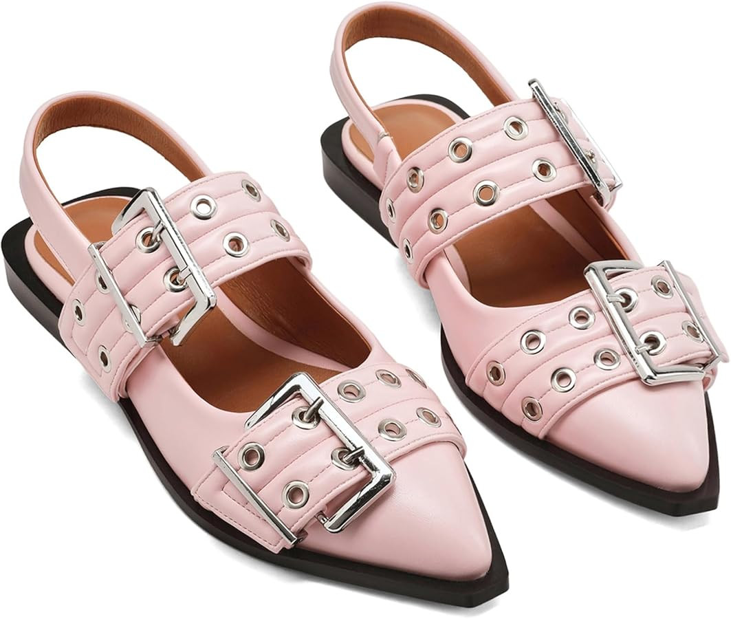 Kitulandy Women Buckle Ballet Flats Slingback Comfortable Pointed Toe Shoes | Amazon (US)
