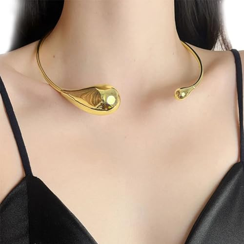 Bi&Yamigeo Teardrop Choker Necklace,18K Gold Plated Stainless Steel Tear Water Drop Open Cuff Collar Necklace,Dainty Chunky Waterdrop Jewelry for Women | Amazon (US)