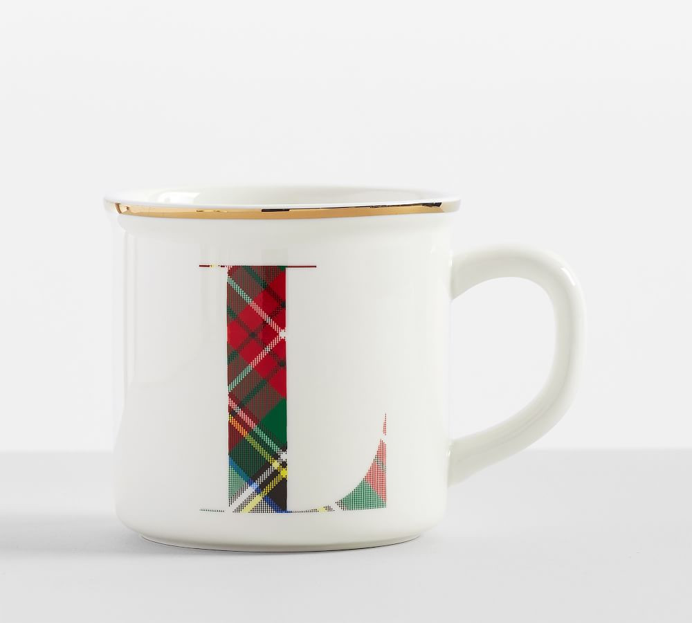 Stewart Plaid Alphabet Stoneware Mug | Pottery Barn (US)