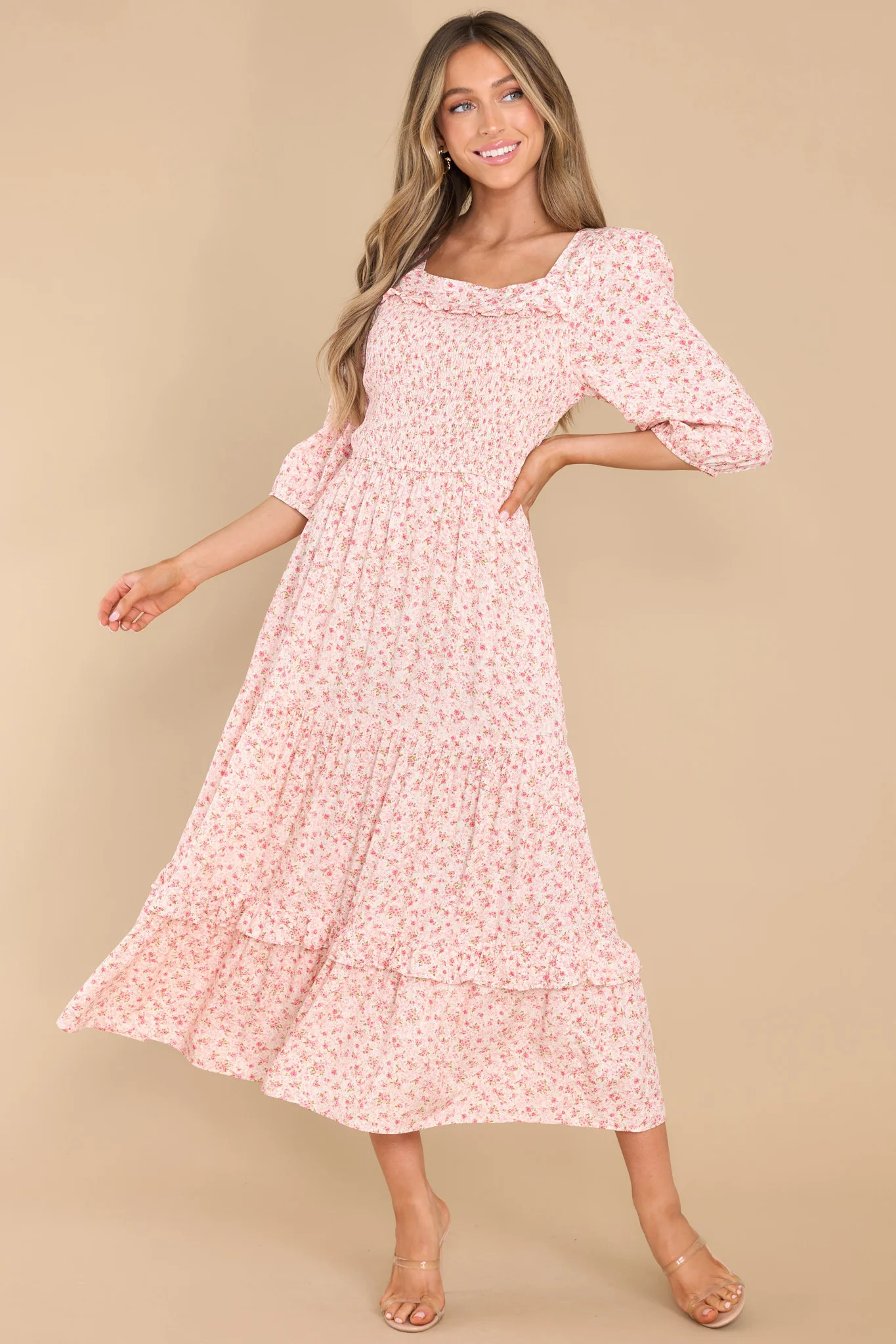 Meadow Miracles Pink Floral Print Maxi Dress | Red Dress 