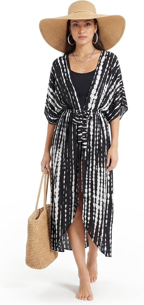 Cuffbow Long Beach Coverups for Women Kimono Boho Open Front Swimsuit Loose Beach Casual Caftan D... | Amazon (US)