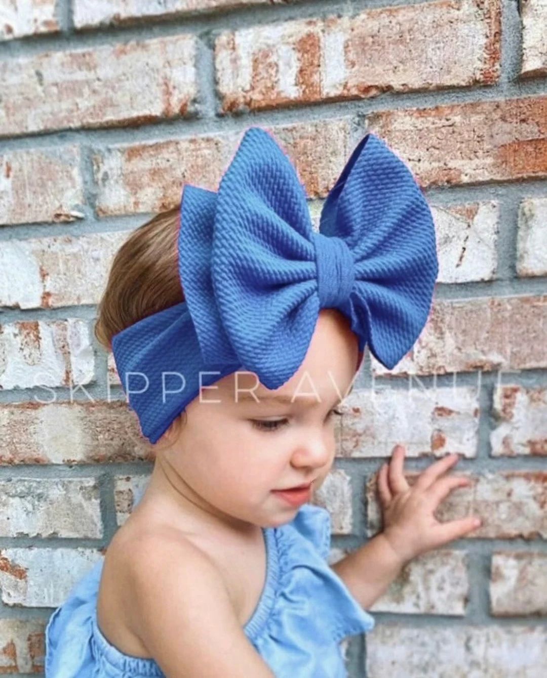 DENIM BLUE • Stand-Up Headwraps, Permanently Sewn & Pull-Proof, Big Bow Headbands, Newborn Bows... | Etsy (US)