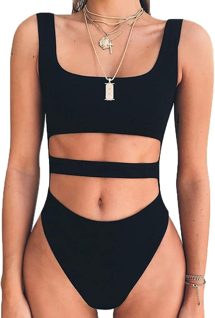 BEAGIMEG Women's Tank Top Cut Out Sleeveless Bodice Bodysuit Party Clubwear | Amazon (US)