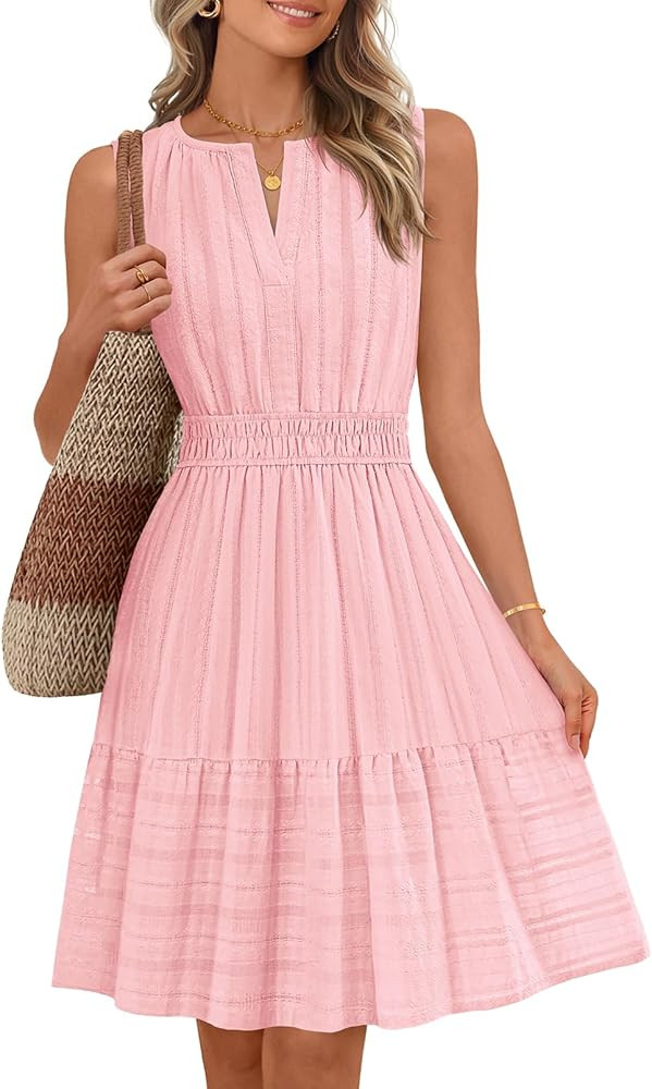 MEROKEETY Women's 2026 Summer Casual Mini Sundress Beach Vacation Sleeveless V Neck Flowy A Line ... | Amazon (US)