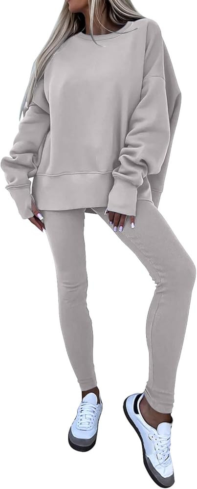 Sweatsuit for Women Casual Two Piece Outfits Oversized Pullover Sweatshirts with Thumb Hole Slit ... | Amazon (US)