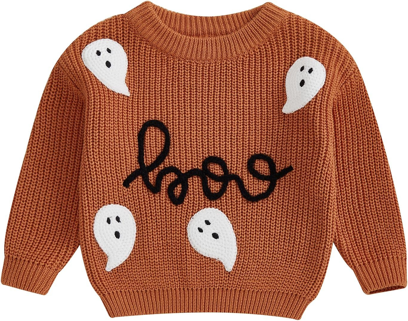 Baby Halloween Outfit Boy Girl Pumpkin Sweater Ghost Embroidery Knit Sweatshirt Infant Toddler Halloween Clothes | Amazon (US)