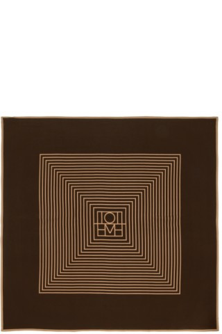 Totême - Brown Silk Centered Monogram Scarf | SSENSE