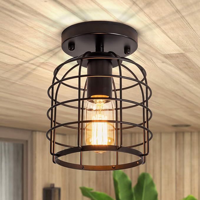 Retro Ceiling Light Fixture for Hallway Industrial Metal Semi-Flush Mount Ceiling Lamp Mini Loft ... | Amazon (US)