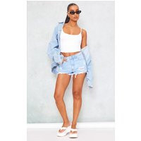 Light Blue Wash Ripped Denim Shorts | PrettyLittleThing US
