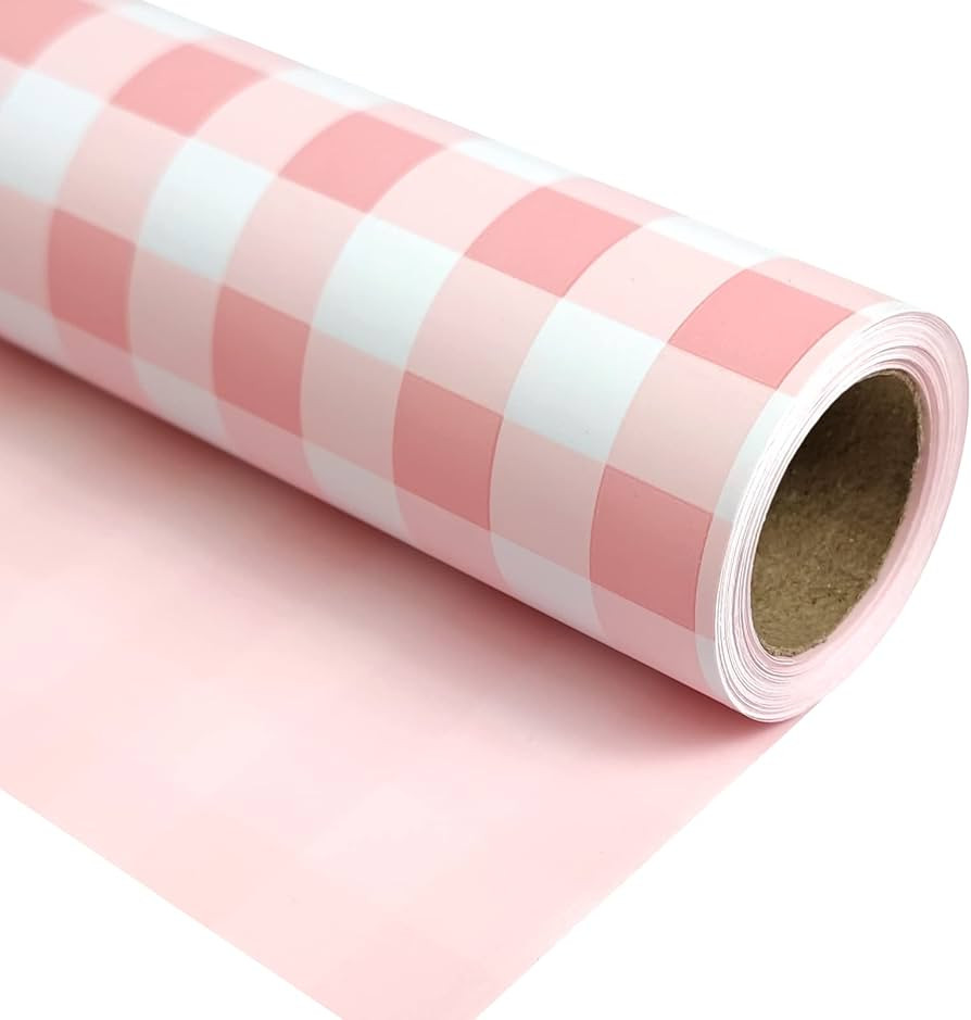 LDGOOAEL Mini Short Small Wrapping Paper Roll - Reversible Design (17" X 32.8 Feet) - Baby Pink P... | Amazon (US)