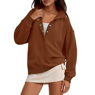 Fisoew Womens Oversized Sweatshirts Casual Long Sleeve Snap Button Henley Neck Loo… | Amazon (US)
