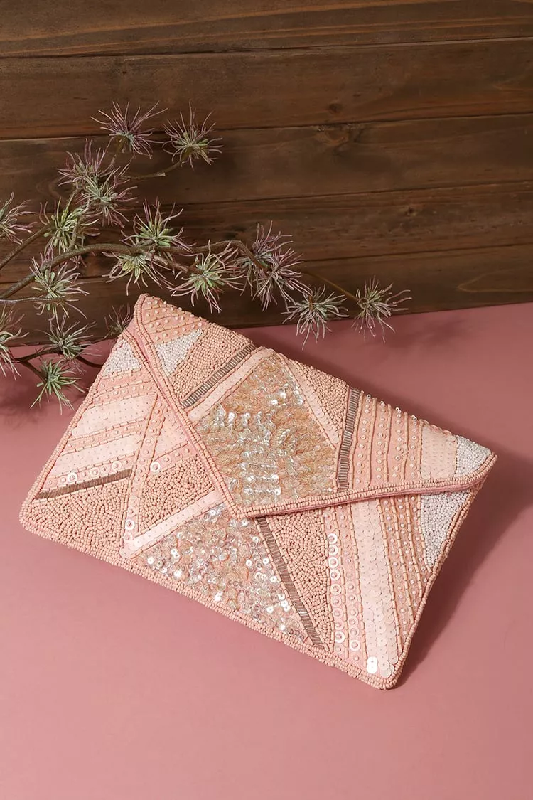 Rose gold beaded clutch sale