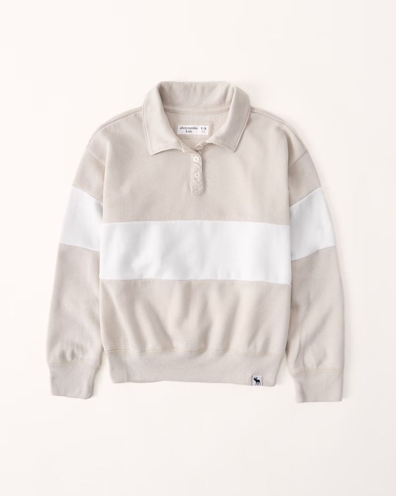 abercrombie kids girls polo henley sweatshirt in cream - size 7/8 | Abercrombie & Fitch (US)