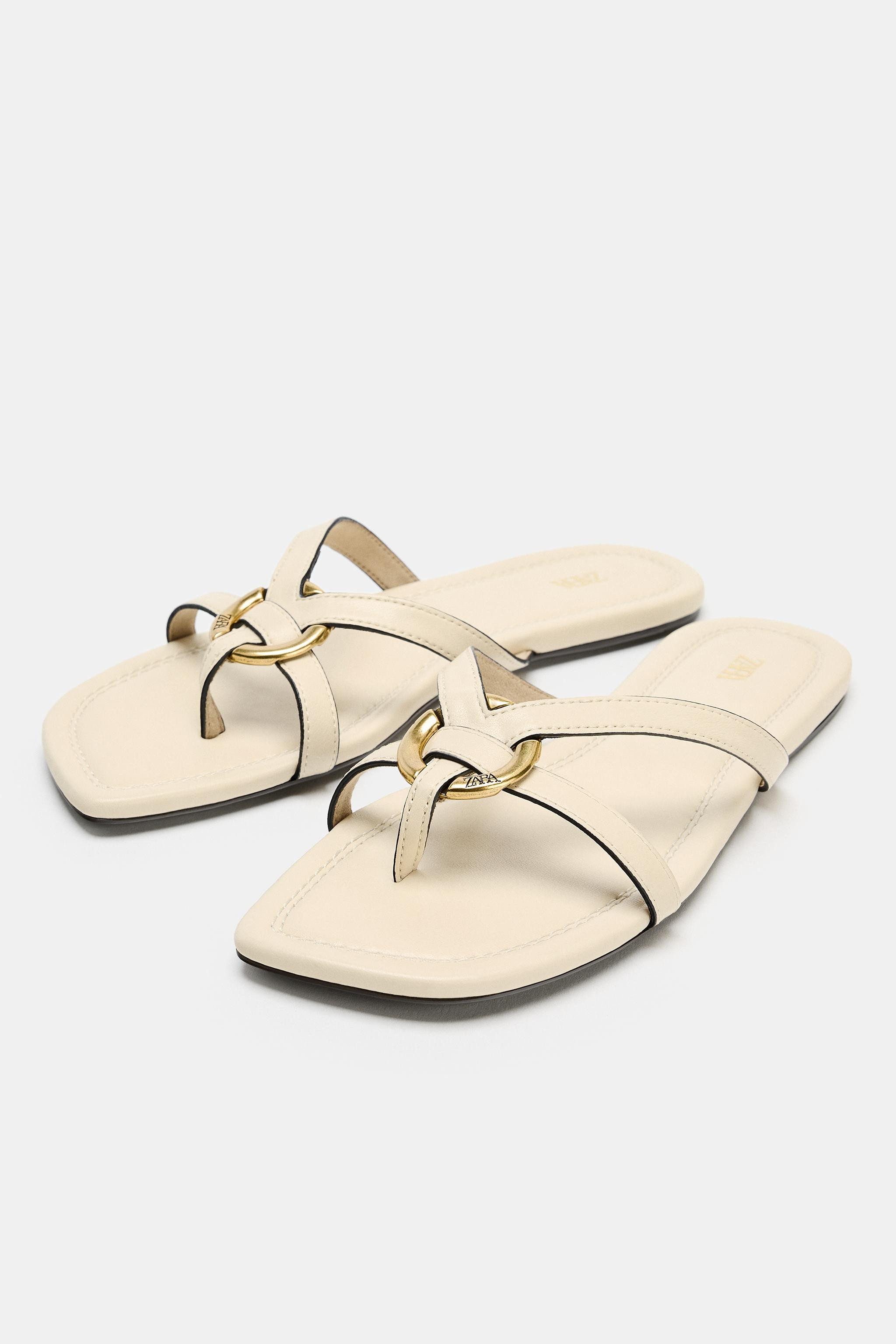 FLAT SANDALS WITH METALLIC APPLIQU\u00c9 | Zara US