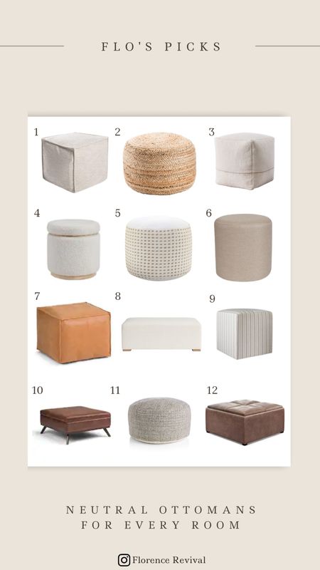 Neutral ottomans roundup! Ottomans are the workhorse of the house. They can be decor, or seating, or coffee tables. Some even have storage space! I found twelve of my favorites that are different shapes and sizes but could go in almost any home. So square poufs, round poufs, storage ottomans, upholstered ottomans, or faux leather ottomans, I’ve got you covered! 

#LTKhome #LTKstyletip #LTKU