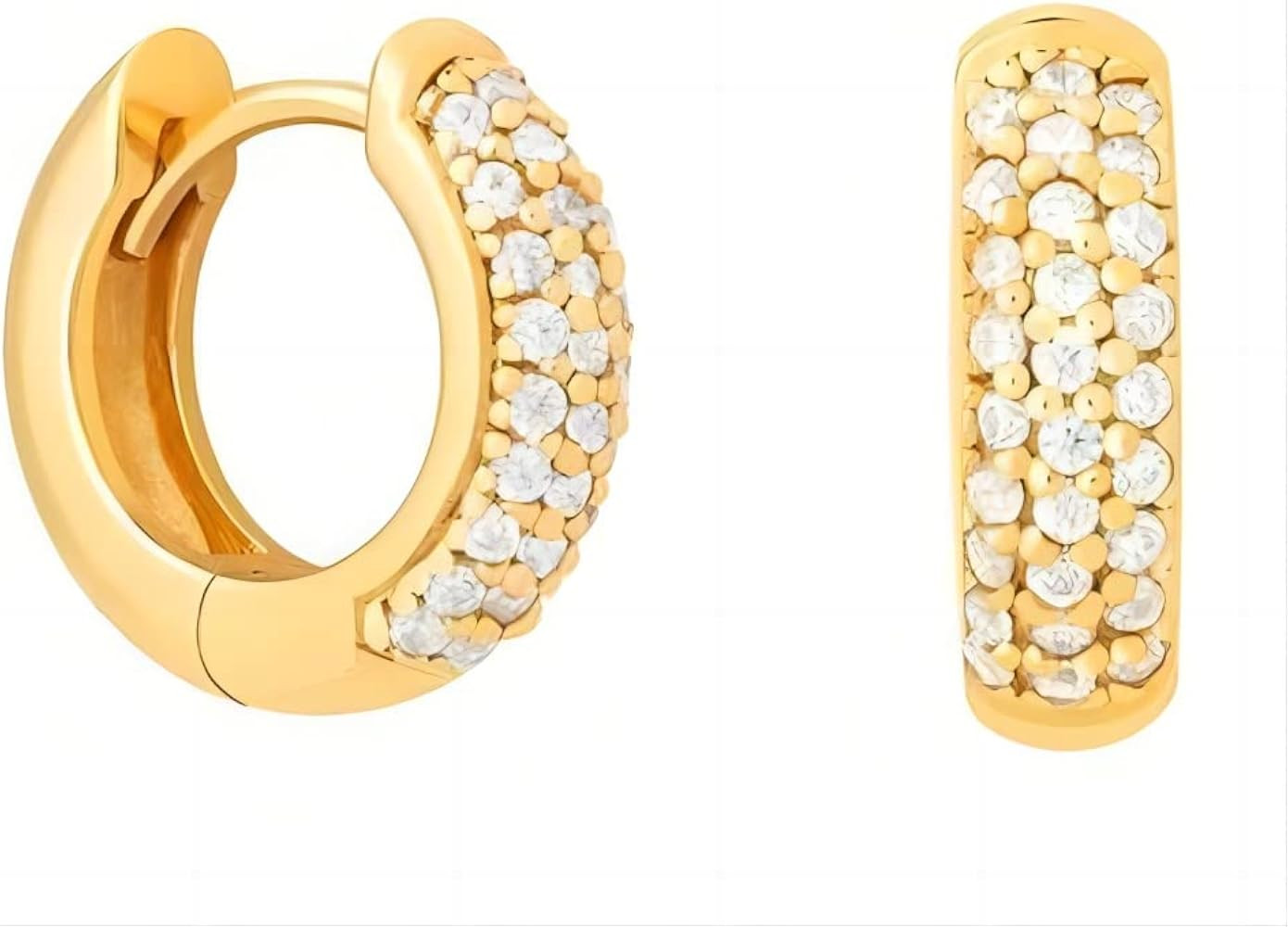 14K Gold Plated Sterling Silver Post Diamond Studded Huggie Earrings,Rose Gold Plated Small Cubic... | Amazon (US)