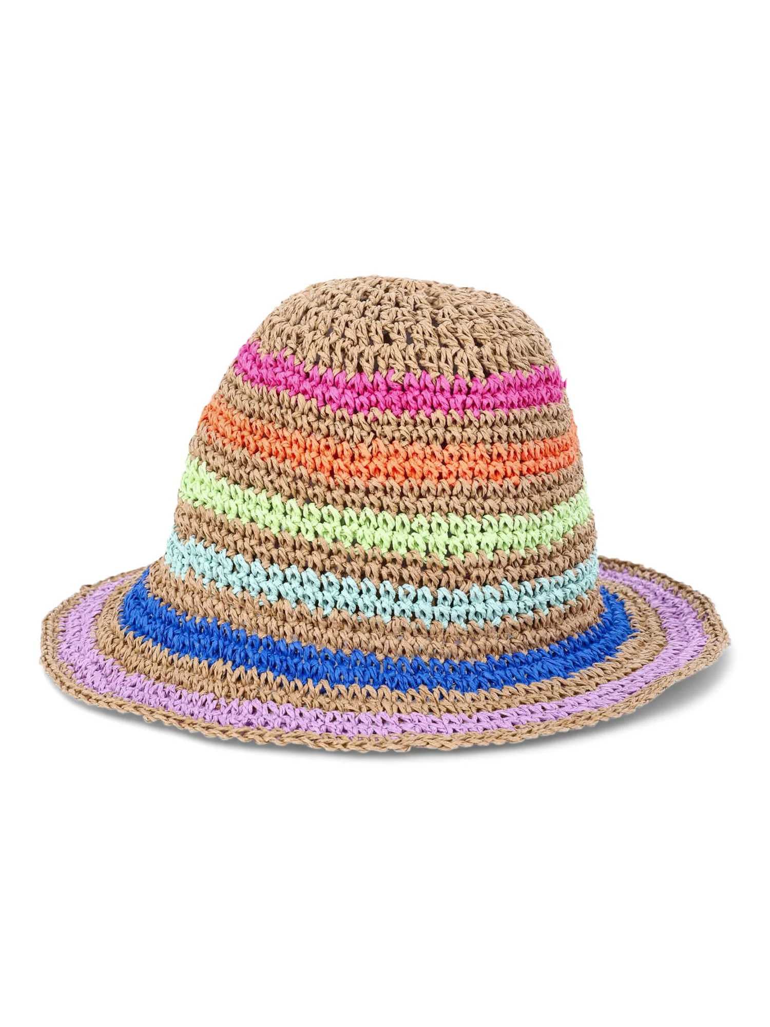 No Boundaries Straw Bucket Hat, Natural Rainbow Stripe, Women's | Walmart (US)