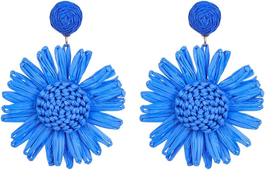 Kercisbeauty Ivory Daisy Flower Raffia Braid Earrings for Women Girls Summer Beach Party Boho Ear... | Amazon (US)