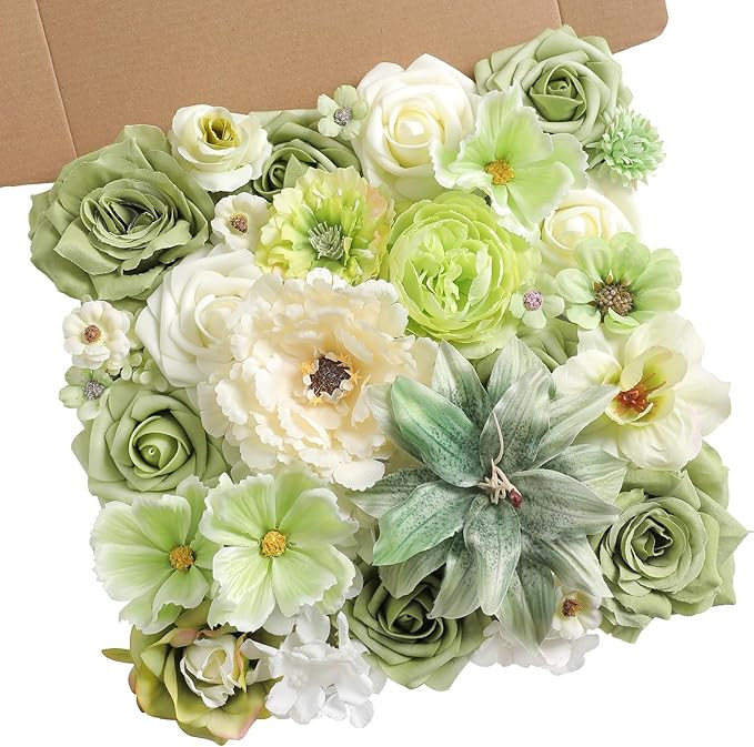 Artificial Flowers Roses Fake Flowers with Stems Green Artificial Flowers for DIY Bridal Bouquets... | Amazon (US)
