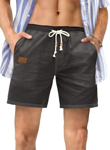JMIERR Mens Casual 5"/ 7" Cotton Linen Shorts - Elastic Waist Drawstring Summer Beach Shorts with... | Amazon (US)