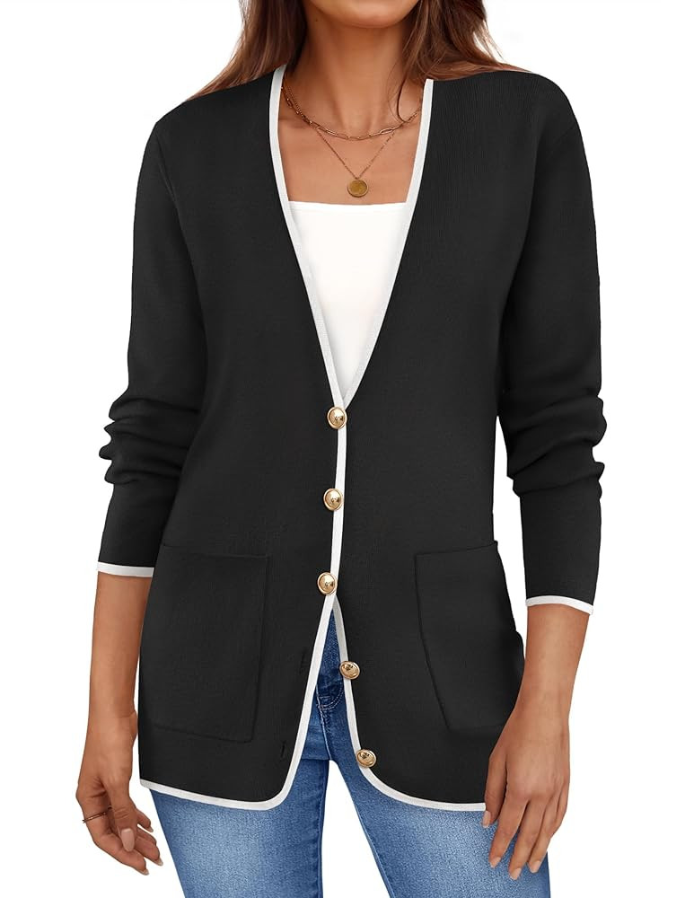 ZESICA Women's Fall Fashion Cardigan Sweaters Long Sleeve Button Open Front Color Block Coatigan ... | Amazon (US)