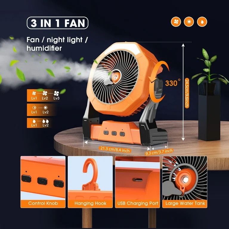 Portable Misting Fan, Outdoor Fans for Patios with Water Mist, 10000mAh Rechargeable Battery Pers... | Walmart (US)