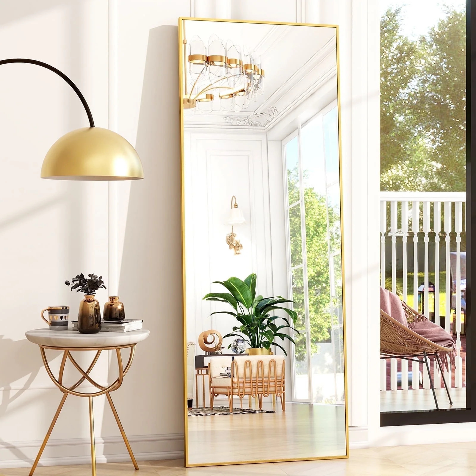 BEAUTYPEAK 64"x21" Full Length Mirror Rectangle Body Dressing Floor Standing Mirrors, Gold | Walmart (US)