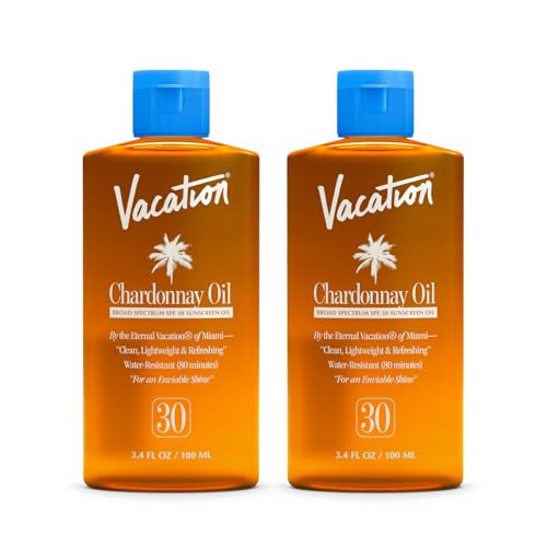 Vacation Chardonnay Oil SPF 30 Duo, Hydrating & Nourishing, Lightweight, Transparent on All Skin Tones, Water-Resistant, Travel Size Sunscreen Two-Pack, 3.4 Fl. Oz. Each | Amazon (US)