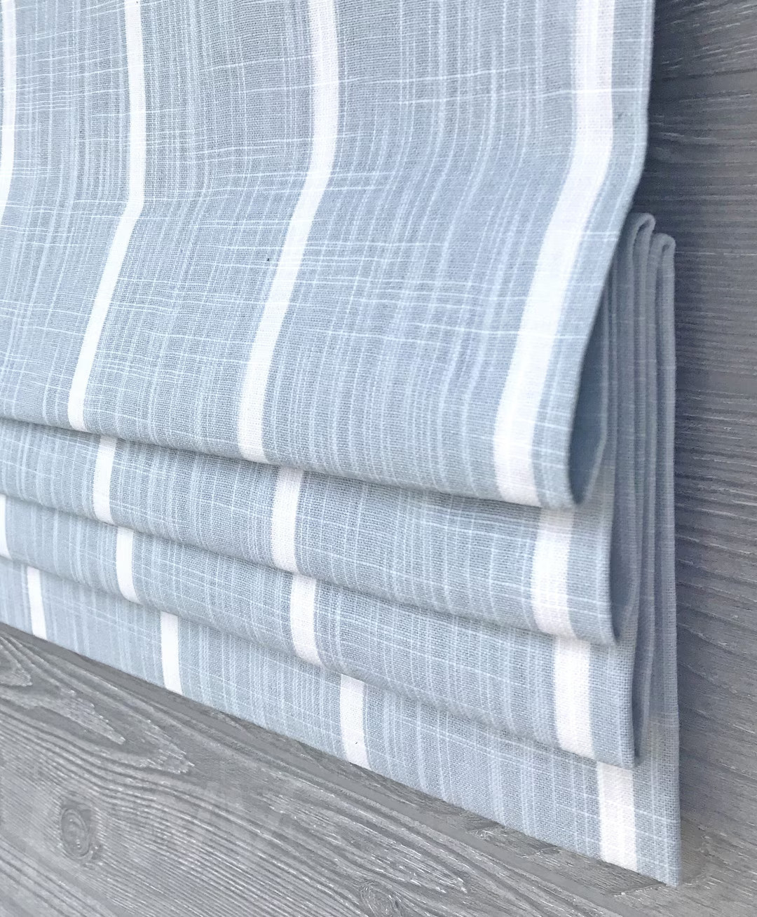Lined Mineral Blue and White Modern Farmhouse Stripe Faux Flat Roman Shade Valance; Windridge; Cu... | Etsy (US)