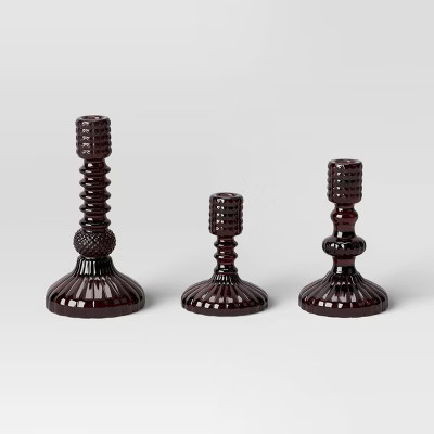 3pk Burgundy Halloween Glass Taper Candle Holders - Threshold™ | Target