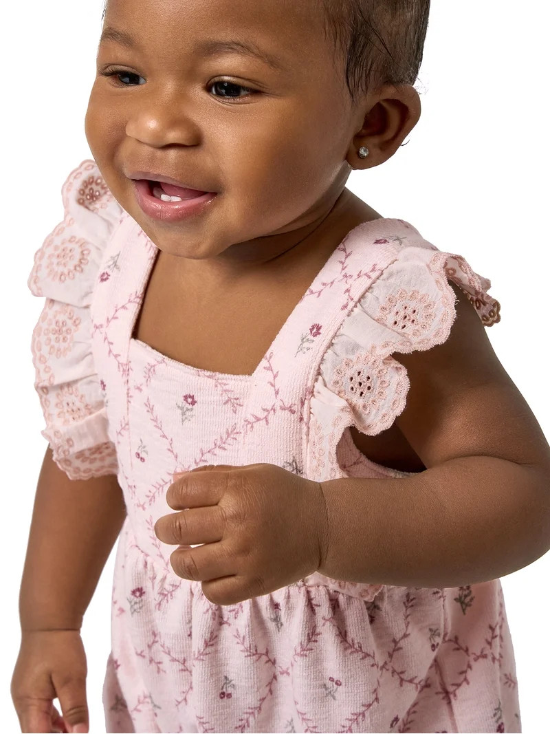 Modern Moments by Gerber baby Girl Long Leg Romper with Ruffle Detail, Sizes 0/3 Months - 24 Mont... | Walmart (US)