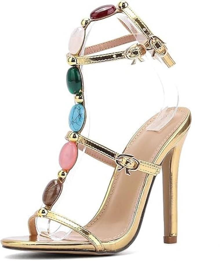 Women's Jewelled Gladiator Heels Ankle Strap Stiletto Heels Open Toe Strappy Heeled Sandals for W... | Amazon (US)