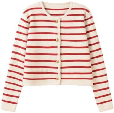 RICHTRUE Old Money Aesthetic Clothing Women Striped Cardigan Sweaters for Women Trendy Cropped Sw... | Amazon (US)