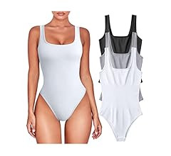 OQQ Women's 3 Piece Bodysuits Sexy Sleeveless Square Neck Shapewear Tank Tops Bodysuits | Amazon (US)