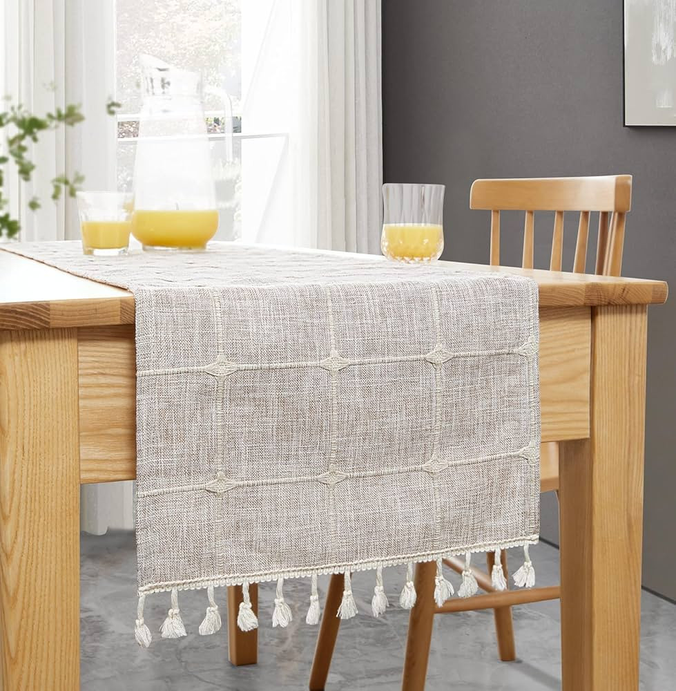 Armindou Boho Country Farmhouse Table Runners Cotton Linen geometric Plaid Table Runners 90 inche... | Amazon (US)