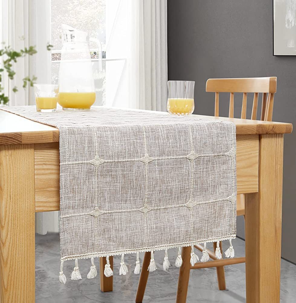 Armindou Boho Country Farmhouse Table Runners Cotton Linen geometric Plaid Table Runners 90 inche... | Amazon (US)