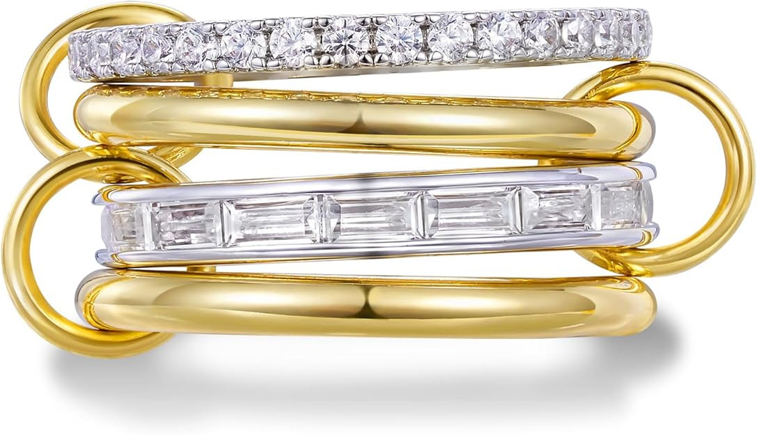 KissYan Stackable Rings for Women, 14k Gold Plate Interlocked Multi Ring Set Dainty Pave CZ Perso... | Amazon (US)