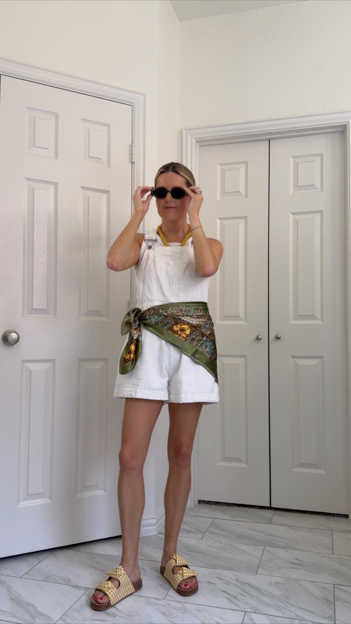 Overalls outfit for summer // silk scarf